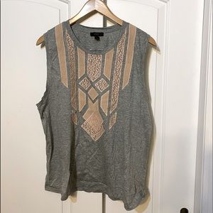 J Crew Tank Top with pink/blush lace detail XL GUC, heather gray